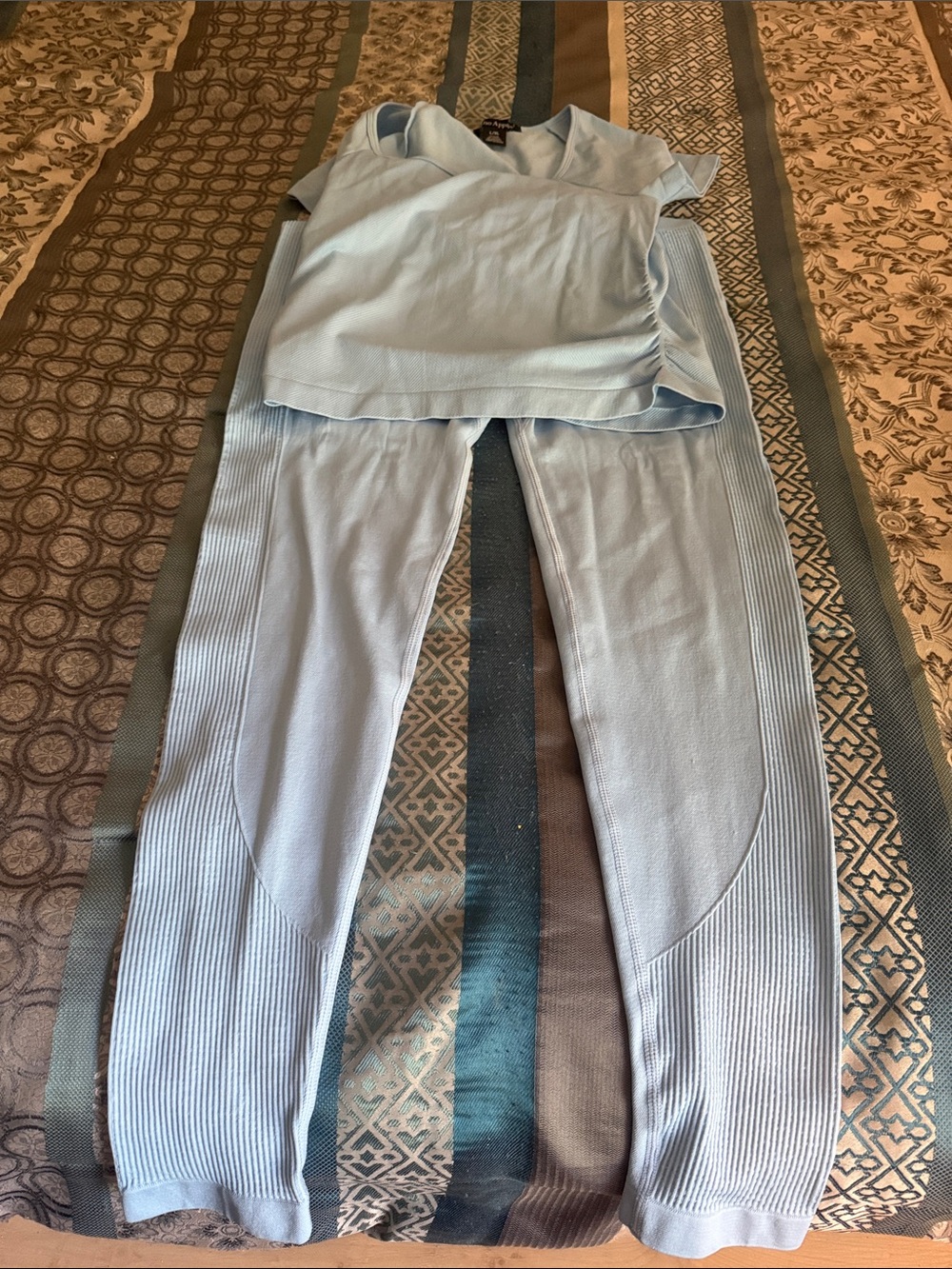 Women’s Light Blue Rib-Detail Jumpsuit Pants Set